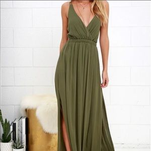 Grecian style moss green floor length dress. NWT!